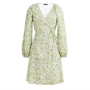 J. Crew Linen Wrap Dress in Tossed Floral Green/Cream Size Small NWT